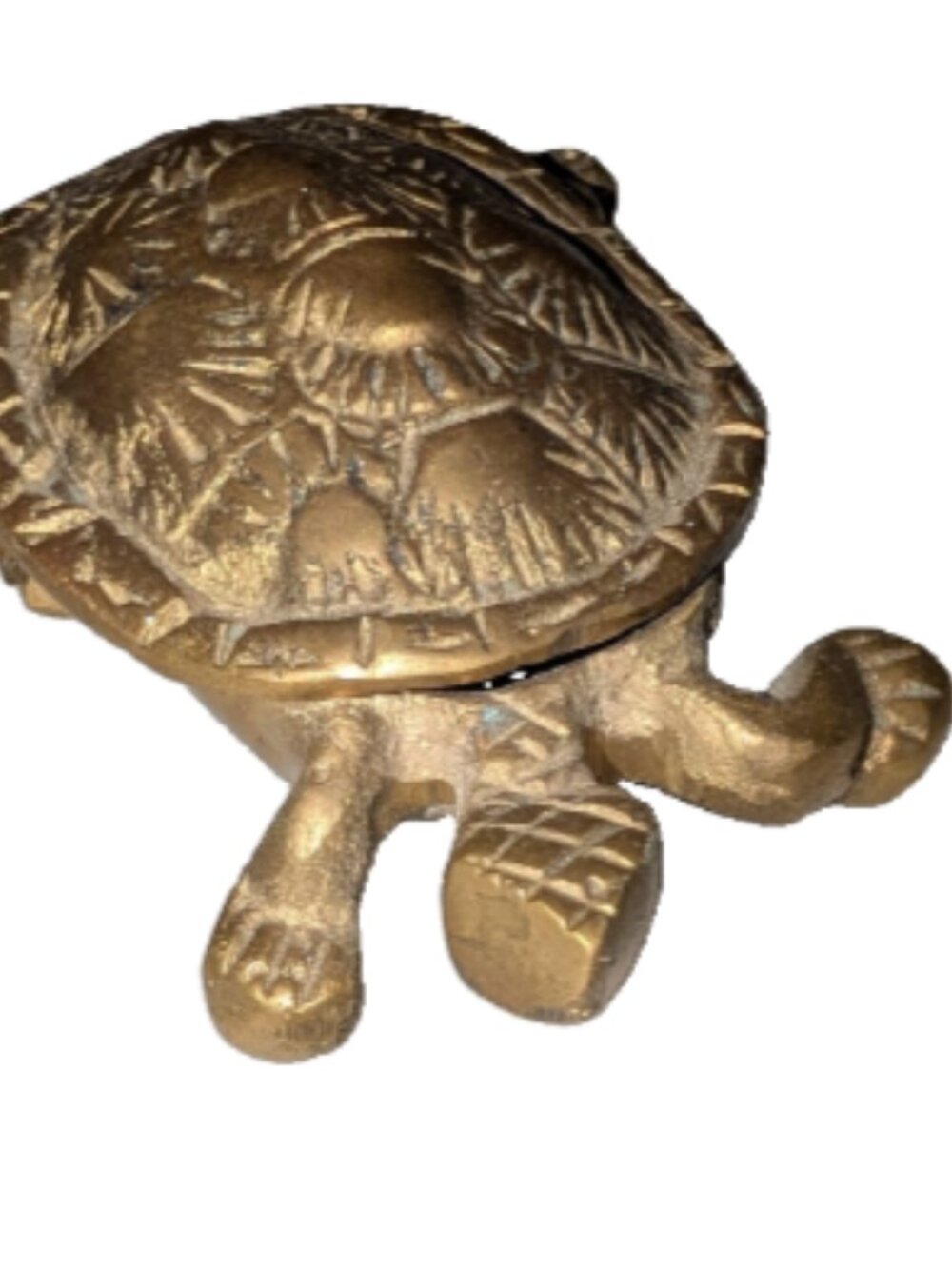 Antique BRASS  Turtle TRINKET Opening BOX Pill Box Jewelry Holder 4" x 2 1/2"